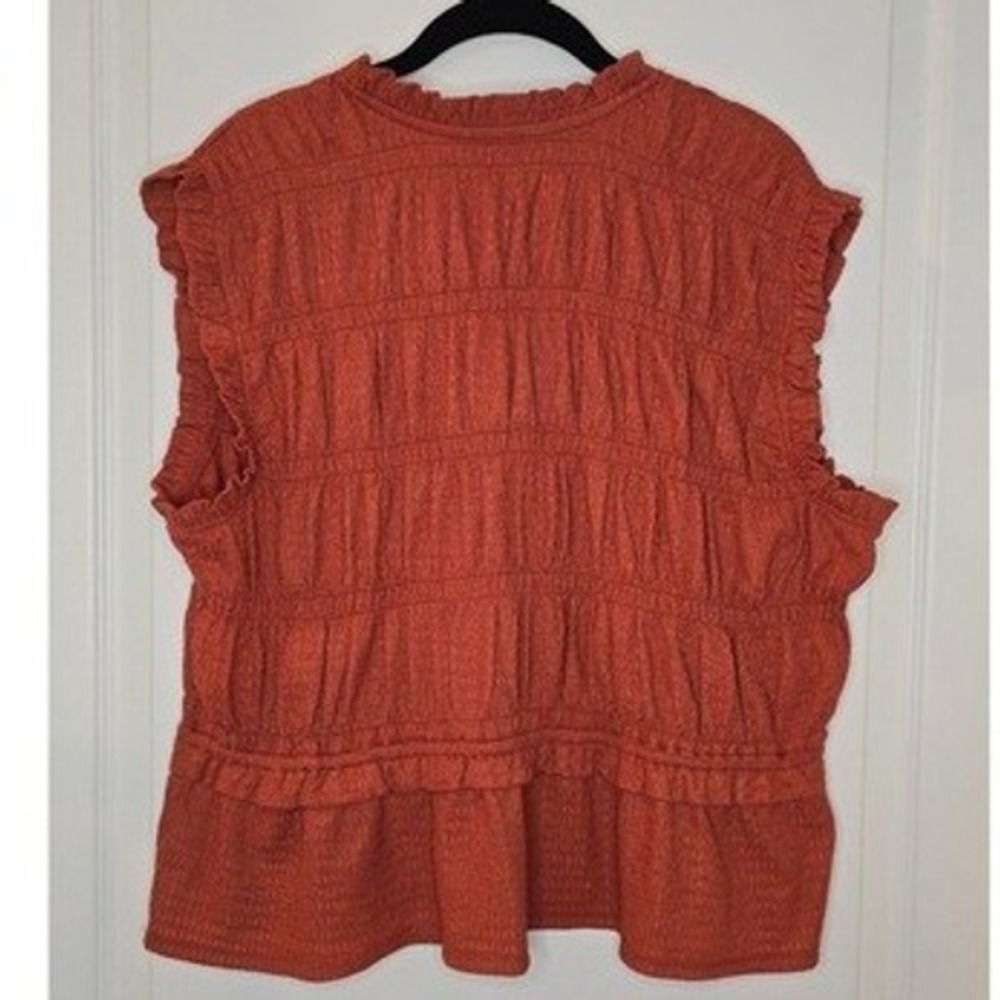 Time and Tru - Rust Orange Smocked Tie Front Peplum Sleeveless Top - Picture 5 of 5